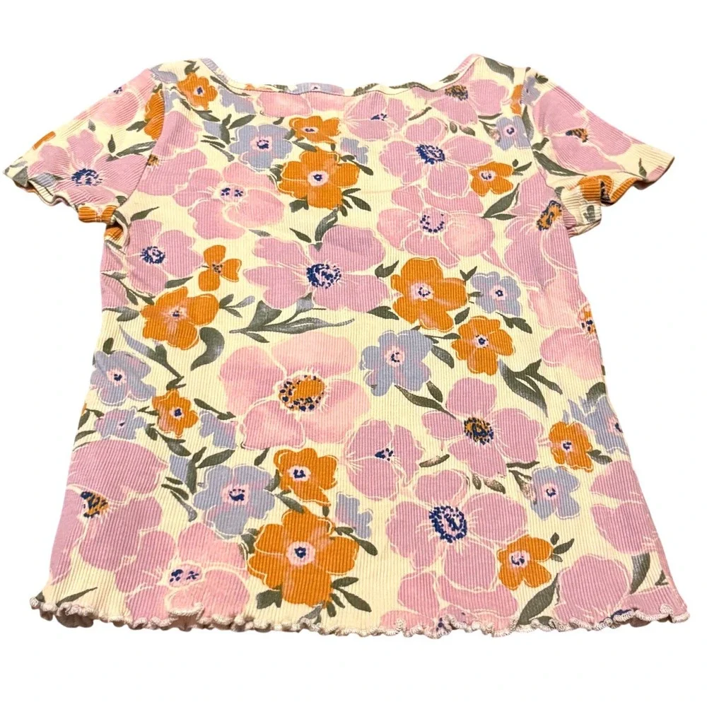 OshKosh B'gosh Floral Ribbed T-Shirt Kids 10 Multicolor Good Lettuce Edge Tee